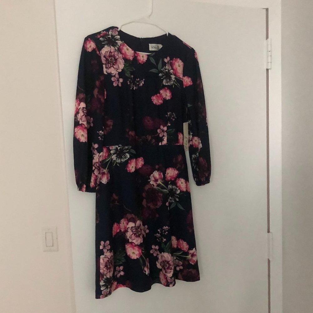 ELIZA J MIDI FLORAL DRESS NAVY BLUE - NEW